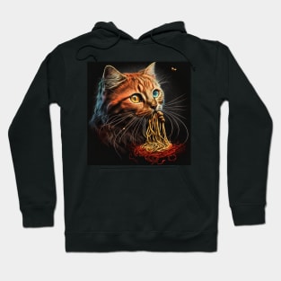 Painting of a Ginger Cat Eating Spaghetti Hoodie